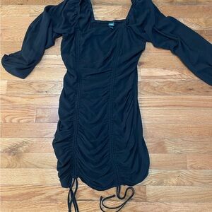 Wild Fable Black Long Sleeve Ruched Dress